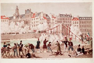 Attack av rådhuset i Paris och slaget vid bron i Arcola, 28 juli 1830 (gravyr) av Unknown artist