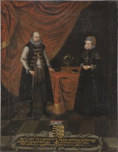 Auguste I, electeur de Saxe et princesse Anne du Danemark - Porträtt av Augustus (1526-1586), kurfursten av Sachsen och Anne av Danmark (1532-1585), kurfursten av Sachsen, Anonym . Olja på duk. Mått: 103x79,5 cm. Nationalmuseum Stockholm av Unknown artist