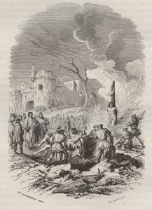 Baldwin V, greve av Flandern (1012-1067) återupprättar polisen i dess stater - Gravyr 1868 i "Belgiens historia från primitiv tid till slutet av regen av Leopold I" av Theodore Juste (1818-1888) - Privat samling av Unknown artist