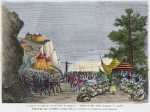 Balettscen i militärlägret för Cid Illustration av "" Le Cid"" opera av Jules Massenet, efter stycket av Pierre Corneille och dikten av Guillen de Castro. Gravyr av 1800-talet av Unknown artist