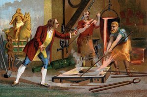 Balthazar Keller (1638-1702), guldfader och grundare, botten av en enda jet den första ryttarstatyn 1699. Sen kromolitografi av 1800-talet. av Unknown artist