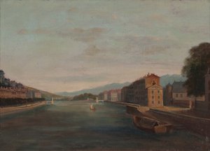 Banks of the Isère i Grenoble 1864 (Olja på duk) av Unknown artist