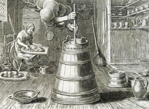 Baratte för smör- och osttillverkning - gravyr av Unknown artist