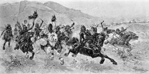 Barbariska invasioner - Les Huns - Gravyr av U. Checa av Unknown artist
