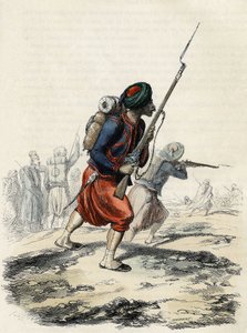 Bataljon av Zouaves från den franska Armeen, sammansatt av infödda, bildad av general Clausel 1830 för expeditionen av Atlas till Algeriet, In "" L