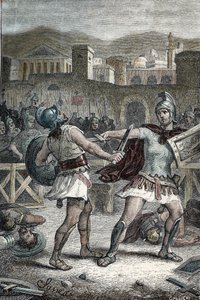Strid mellan Horatii och Curiatii. Gravyr av Unknown artist