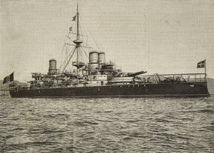 Slagskeppet Sardegna i segeltrim, Italien, gravyr efter fotografi av Conti Vecchi från L