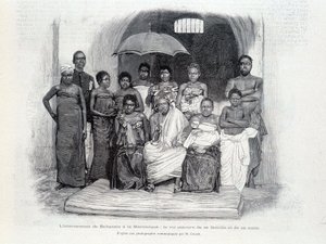 Behanzins internering på Martinique: kungen omgiven av sin familj och sin svit av Unknown artist
