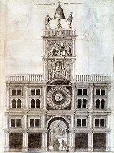 Klocktorn i San Marco-kyrkan i Venedig. Sida från De campanis av Rocca av Unknown artist
