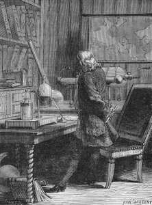 Benjamin Franklin i sitt fysiklabb i Philadelphia. I "Album of Science", Editions Jouvet av Unknown artist