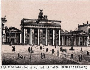 Berlin, Tyskland: utsikt över Brandenburg-portalen. i "" Världen illustrerar 168 vyer"" Odaterat (slutet av 1800-talet) av Unknown artist
