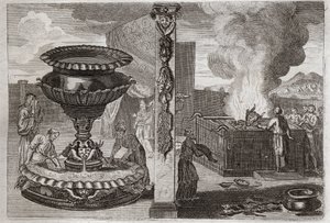 Bibeln från Royaumont, Gamla testamentet: Parfymers altare. Bilden av de två altaren, det ena av parfymerna och det ena av brännoffren. Illustration från 1811. av Unknown artist