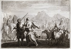 Bibeln från Royaumont, Gamla testamentet: Abrahams kallelse. Gud kallar Abraham och befaller honom att lämna kaldéernas land för att komma till ett land som han lovade att ge honom. Illustration från 1811. av Unknown artist