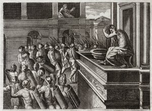 Bible of Royaumont, Gamla testamentet: Davids eller Betsabees brott i badet. David såg Betsabee på långt håll, hetiten Urias (eller hetiten Urias) hustru bada, och instämde i en dålig önskan om henne och dödade sedan hennes man Uria. Illustration från av Unknown artist