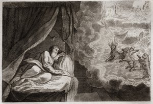 Bible of Royaumont, Gamla testamentet: Daniels vision av de fyra monarkierna assyrier, perser, greker och romare. De ser fyra monster: Haniel, Kafziel, Azriel, Aniel. Illustration från 1811. av Unknown artist