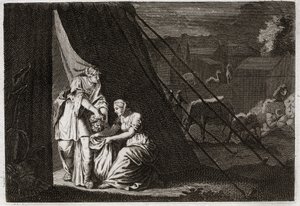 Bibeln från Royaumont, Gamla testamentet: Holofernes död. Judith skär Holofernes huvud, med hjälp av hembiträdet Abra, och drack Bethulie. Illustration från 1811. av Unknown artist