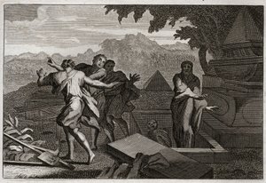 Bible of Royaumont, Gamla testamentet: Döden stiger. En död man släpptes av en slump vid Elisees grav, och han återuppstod genom att röra vid hans ben. Illustration från 1811. av Unknown artist
