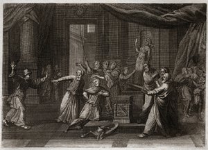 Bibeln från Royaumont, Gamla testamentet: Matathias generosite. Mathathias (Mattathias), makabéernas far (makkabeerna, makabeerna), dödar en jude som offrade till avgudar genom en helig zele av Guds lag. Illustration från 1811. av Unknown artist
