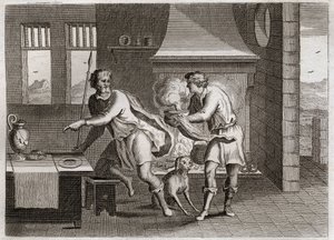Bibeln från Royaumont, Gamla testamentet: Jakob och Esau. Esau säljer sin bror Jakob sin farfar rätt för några linser. Illustration från 1811. av Unknown artist