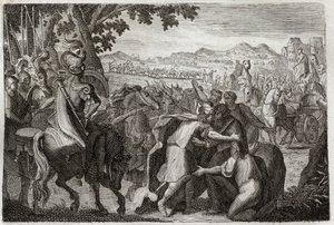 Bibeln från Royaumont, Gamla testamentet: Jakob åker till Egypten. Jakob ska hitta Josef med hela sin familj. Illustration från 1811. av Unknown artist