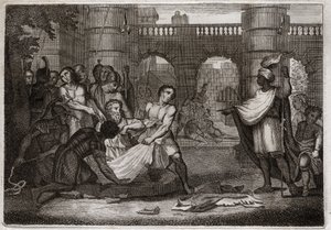Bibeln från Royaumont, Gamla testamentet: Jeremia profet. Den helige profeten och gropen. Illustration från 1811. av Unknown artist