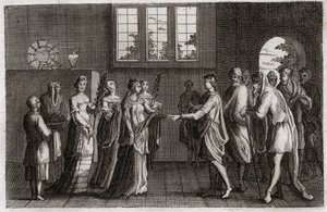 Bibeln från Royaumont, Gamla testamentet: Isaks bröllop. Isaac, Abrahams son, gifter sig med Rebecca. Illustration från 1811. av Unknown artist