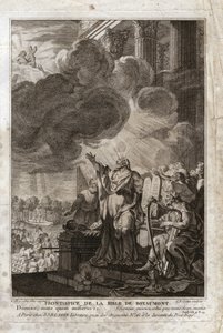 Bibeln från Royaumont, Gamla testamentet: Moses vänder sig till Gud ("Herre, sänd vem du måste sända"). Frontispice. Illustration från 1811. av Unknown artist