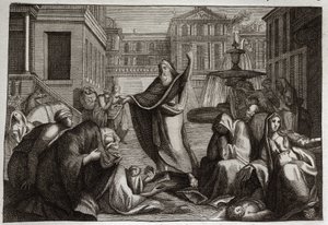 Bibeln från Royaumont, Gamla testamentet: Niniviternas ånger. Nineves invånare alla ångerfulla vid predikan av den helige profet Jona. Illustration från 1811. av Unknown artist