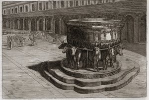 Bible of Royaumont, Gamla testamentet: Hav av fräck. Gjutjärn brukar kalla havet av frälse för att tvätta prästernas fötter och händer när de går in i templet. Illustration från 1811. av Unknown artist