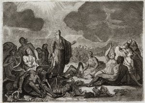 Bibeln från Royaumont, Gamla testamentet: Hesekiels andra syn. Synen att profeten Hesekiel hade från flera ben alla desseches som tog upp en mänsklig gestalt. Illustration från 1811. av Unknown artist