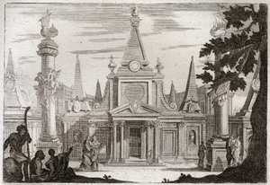 Bible of Royaumont, Gamla testamentet: Simon Pontiff. Simon Machabee (Maccabee, Macabee) efterträder sin bror Jonathas (Jonathan), reste en magnifik grav för sin far och hans bröder och dödades i förräderi. Illustration från 1811. av Unknown artist