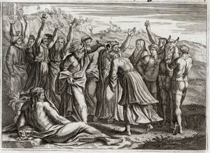 Bibeln från Royaumont, Gamla testamentet: Solomon King. David etablerade Salomo kung vid Betsabees och profeten Natans böner. Illustration från 1811. av Unknown artist
