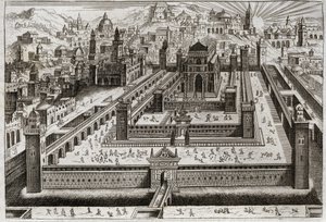 Bibeln från Royaumont, Gamla testamentet: Salomos tempel. Salomo byggde templet i Jerusalem. Illustration från 1811. av Unknown artist