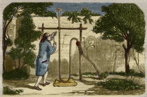 Botanik: Stephen Hales (1677-1761) erfarenhet av sjuans uppstigningskraft 1727. Gravyr från 1859 i "" Le Musee Des Sciences"" av Unknown artist