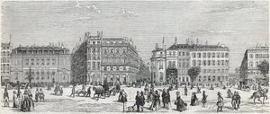 Boulevard des Italians med café de Paris, rue Taitbout, house doree, rue Lafitte, café Riche och rue Lepelletier - Gravyr i "Tableau-de-Paris" av Edmond Texier 1852 av Unknown artist