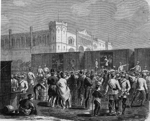 Breslau (eller Wroclaw), kuirassier från det preussiska gardet i kampanjen mot Österrike 1866. Gravyr av Unknown artist
