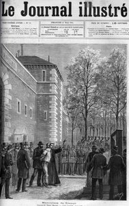 CAMPI, MÖRDARE PÅ RUE DU REGARD - "" Avrättningen av lönnmördaren Michel Campi, på place de la Roquette, 30 april 1884 - GUILLOTIN - gravyr i "" Le journal illustrious" från 1884 av Unknown artist