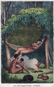 Cabane des Puris au Brazil - Vy över en Puri-stuga i Brasilien - gravyr från "" Seder och traditioner för alla folk i universum. Det är historien om regeringen, om lagarna, om milisen, om religionen för alla nationer från de mest avlägsna tider upp till da av Unknown artist