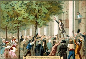 Camille Desmoulins på Palais Royal (1789-12-07). Kromolitografi 1800-talet. – Franska revolutionen/Camille Desmoulins uppmanar till en storm på Bastiljen, Paris av Unknown artist