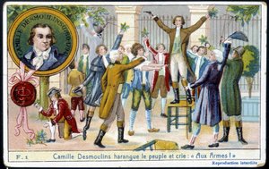 Camille Desmoulins trakasserade folket och ropade "" Med armar! "" - chromo., sent 1800-tal av Unknown artist