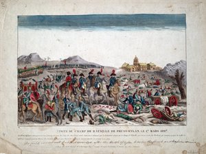 Preussens och Polens kampanj (1806-1807) ""Napoleon I på slagfältet i Eylau den 02/09/1807"" - På slagfältet vid Eylau - Anonym - 1807 - Etsning, akvarell - 33,4x44, 5-privat samling av Unknown artist
