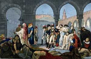 Campaign (Expedition) of Egypt (1798-1801): General Bonaparte besöker pestiferesjukhuset i Jaffa. Gravyr 1800-talet. av Unknown artist