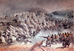 Algeriets kampanj, erövringen av Konstantin: den franska arméns reträtt i Sidi-Tamtam, 27 november 1836 (Litografi av Unknown artist