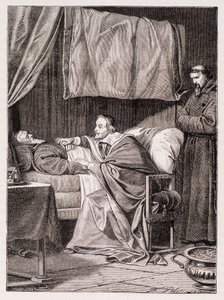 Kardinal Richelieu på fader Josephs dödsbädd - gravyr av Unknown artist