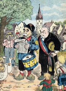 Karikatyr föreställande Georges Clemenceau och Emile Combes som kampanjar tillsammans i de franska kampanjerna inför valet 1913 (Caricature showing French statesmen Emile Combes and Georges Clemenceau running together for presidential elections of 1913) Il av Unknown Artist