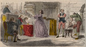Fall av krage, rättegången (1785-1786): Jeanne de Valois-Saint-Remy (Valois Saint Remy), grevinnan de La Motte (Lamotte) eller grevinnan de La Motte Valois (Lamotte-Valois, La Motte-Valois) ( 1756-1791) inför parlamentet i Paris. Gravyr från 1800-talet av Unknown artist