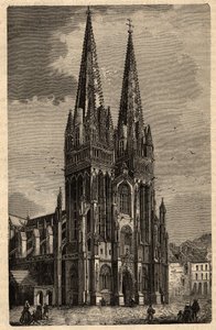 Katedralen i Saint Corentin av Quimper - Cathedrale Saint-Corentin de Quimper - gravyr i "" PATRIE" - PECTUREQUIREQUE BESKRIVNING AV FRANKRIKE I 6 VOLYER AV LUCIEN HUARD - slutet av 1800-talet av Unknown artist