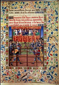 Ceremonier och förordningar som stridslöfte: duell i slutet fält mellan två riddare Miniatyr från ett manuskript av Jean de Rolin (1400-talet) 1460 Paris, B.N. av Unknown artist