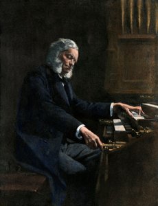 Cesar Franck (1822-1890) spelar orgel i kyrkan Saint Clothilde i Paris (Frankrike) - Colorisee-illustration av Unknown Artist