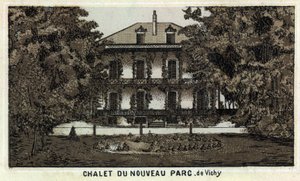 Chalet i den nya parken Vichy (Allier och Auvergne-regionen). Kromolitografi från slutet av 1800-talet. av Unknown artist